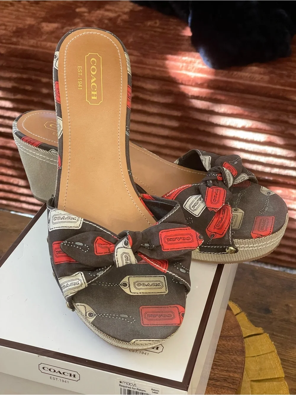COACH Lorah Hang Tag Print Y2K Wedges Size 10
